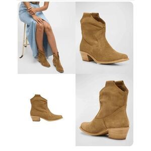 New Pedro Garcia Bristol Western Boot Womens 7 Taupe Suede Ankle Square Toe 37